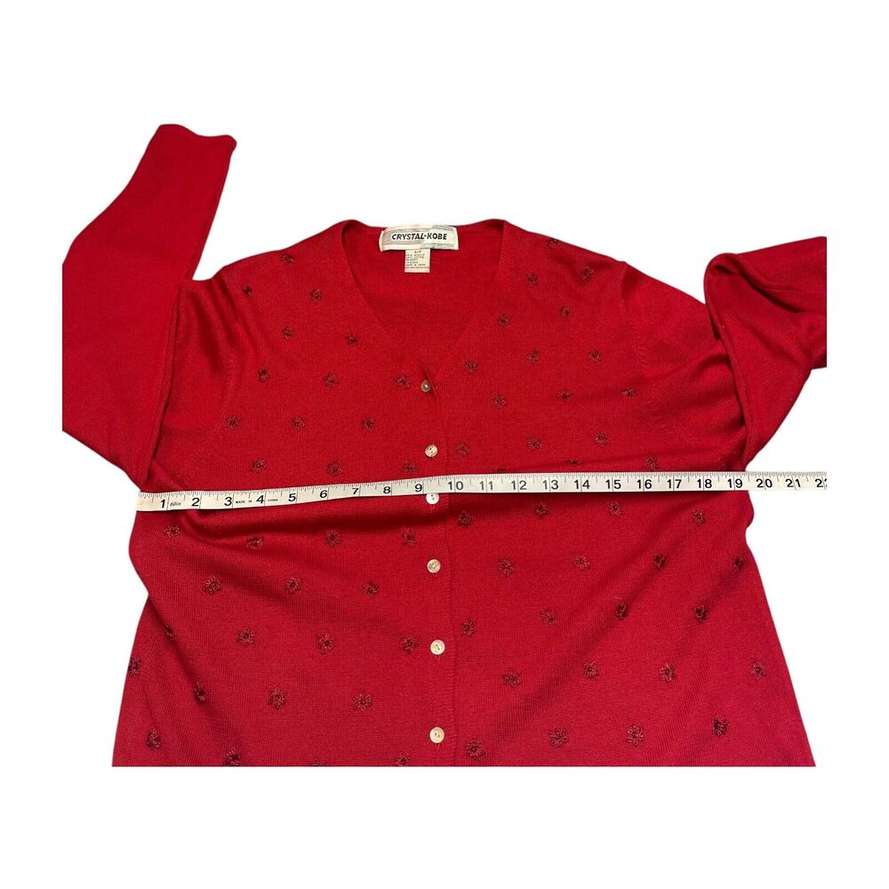 Crystal Kobe Cardigan Sweater Women's Small Red Cotton Long Sleeve Button-Front - Picture 4 of 6